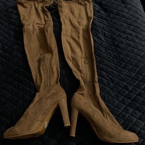 Tan High Knee Heel Boots